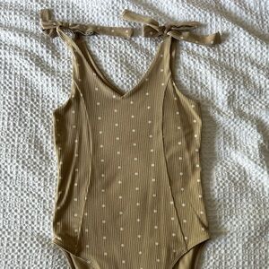 Old Navy Tan and White Bodysuit with Polka Dots
